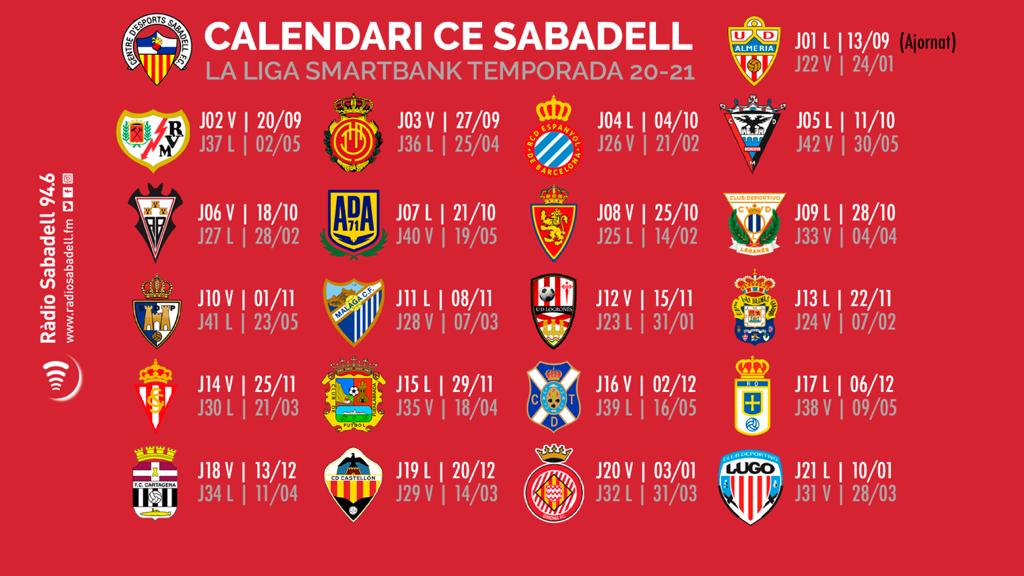 Calendari del Sabadell 2020/21 a Segona A