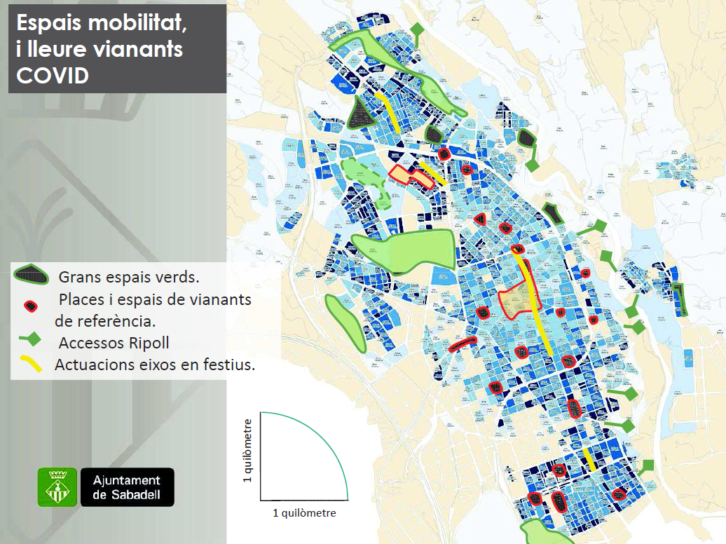 Mapa amb la densitat de població i els espais de lleure de Sabadell | Cedida