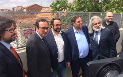 Rull, Fernàndez i Junqueras durant la visita a Sabadell