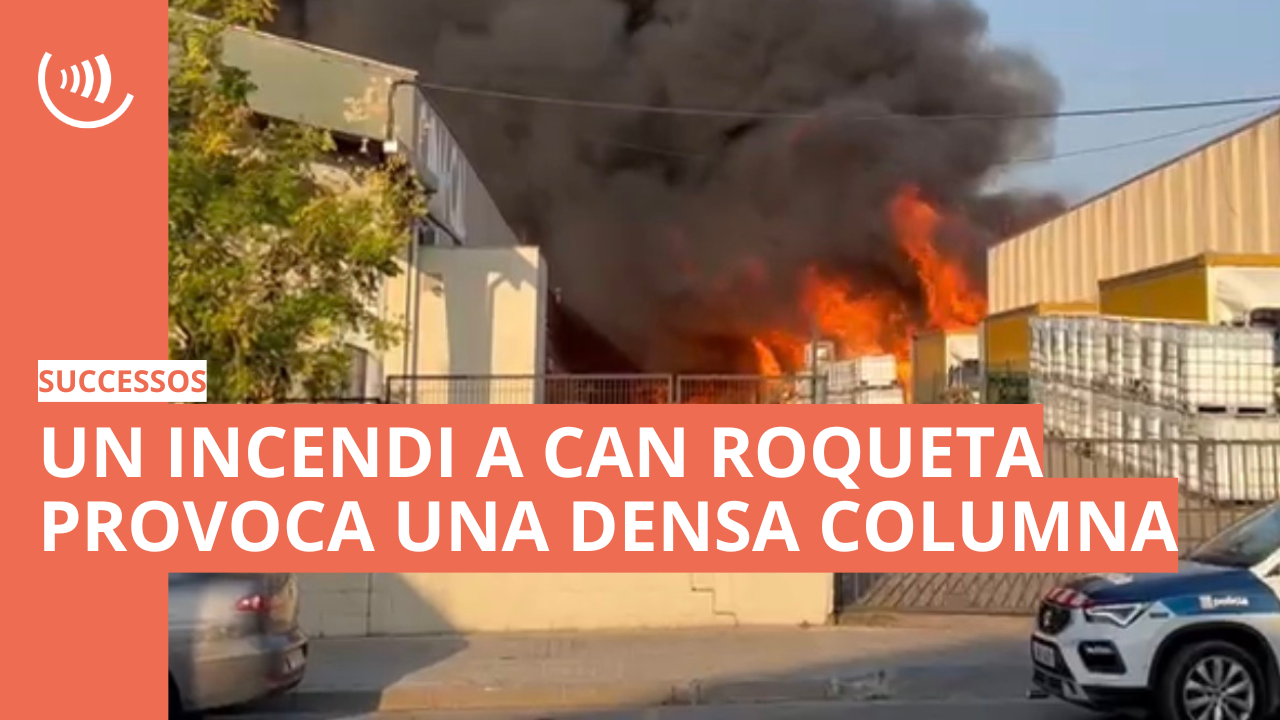 Densa columna de fum per un incendi a Can Roqueta
