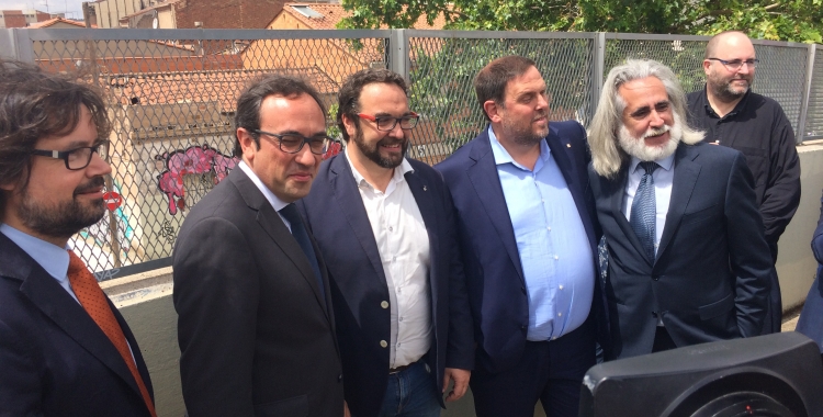 Rull, Fernàndez i Junqueras durant la visita a Sabadell