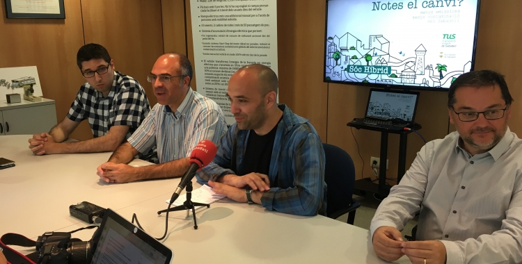 Xavi Cañadas, gerent de la TUS, els regidors Xavi Guerrero i Joan Berlanga i el president de la TUS, Paco Lòpez | Mireia Sans