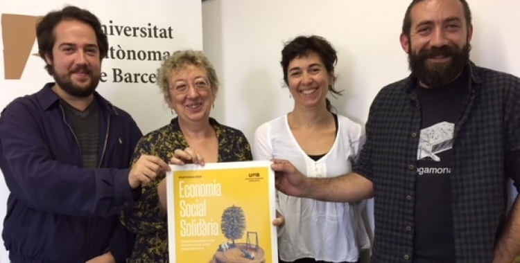 Navarro, Estapé, Garcia i Griera durant la presentació del postgrau d'Economia Social i Solidària de a UAB| Foto: Ràdio Sabadell