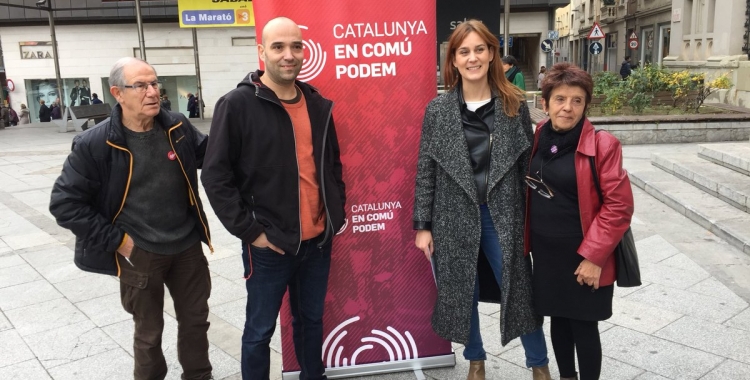 Joan Berlanga, Jéssica Albiach i Marta Campoy durant l'acte d'En Comú Podem.  | Foto: Ràdio Sabadell