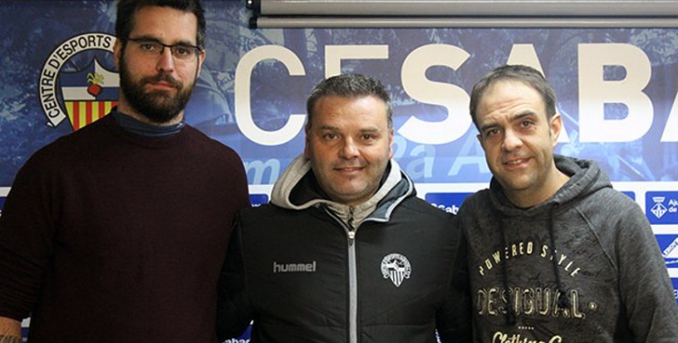 Àngel Codina, Jordi Bransuela i Raul Rodríguez ahir en la seva presentació com a nou entrenador del Sabadell femení