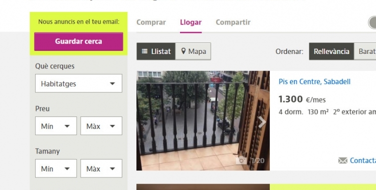 Cerca de pisos de lloguer a Sabadell | Captura