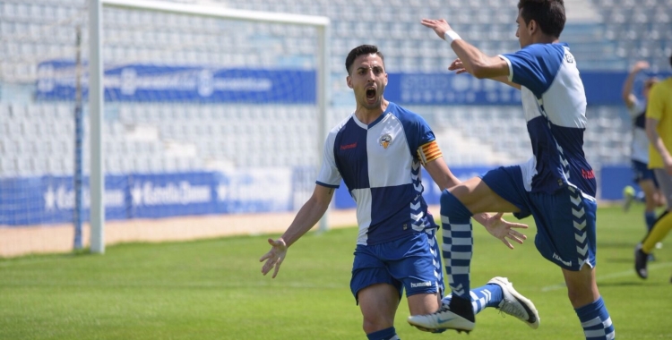 Sergi Estrada celebra el gol de la victòria del Sabadell B contra el Júpiter | Roger Benet