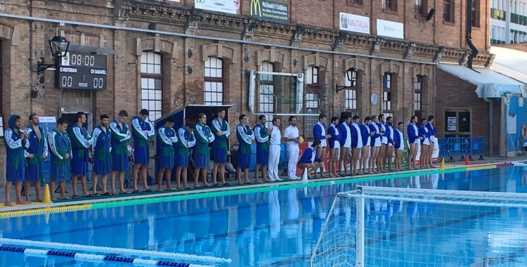 Foto de la presentació dels equips en el partit de lliga regular a la Josep Vallés | Arxiu RS