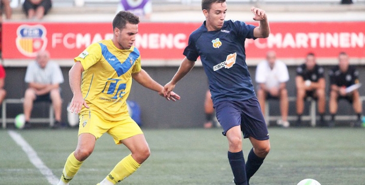 David Acedo (de blau) en un partit amb el Vilafranca