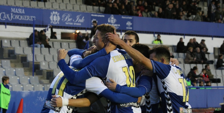 Els jugadors arlequinats celebren un dels últims gols a l'estadi | Sendy Dihör