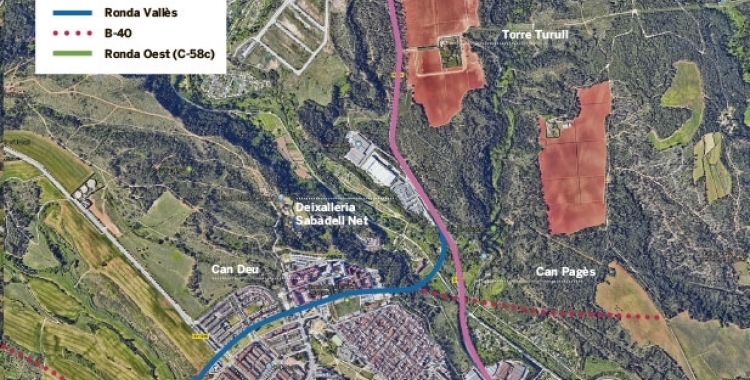 Possible traçat de la futura ronda Nord entre Castellar i Sabadell 