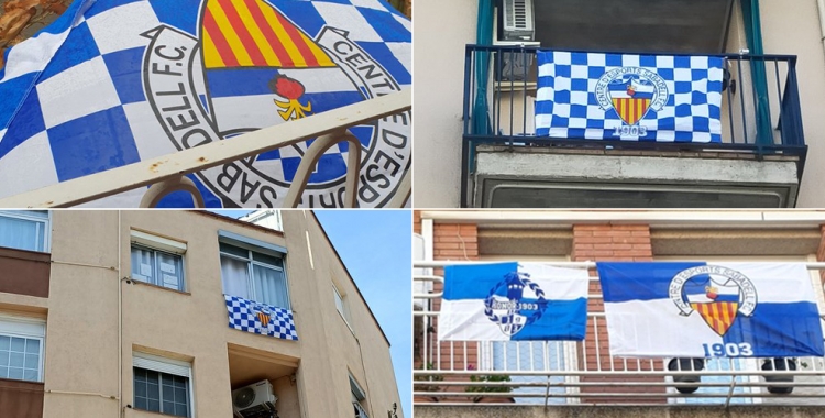 Els aficionats arlequinats ja han començat a penjar les primeres banderes als balcons | @diegosabadell