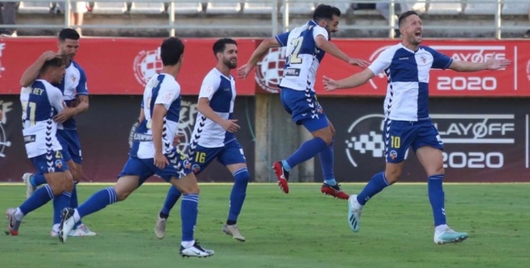 Els jugadors arlequinats celebren el gol d'Édgar contra l'Atlético 'B' | Cedida