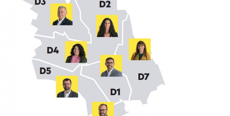 Repartiment dels regidors d'Esquerra als districtes de Sabadell/ ERC