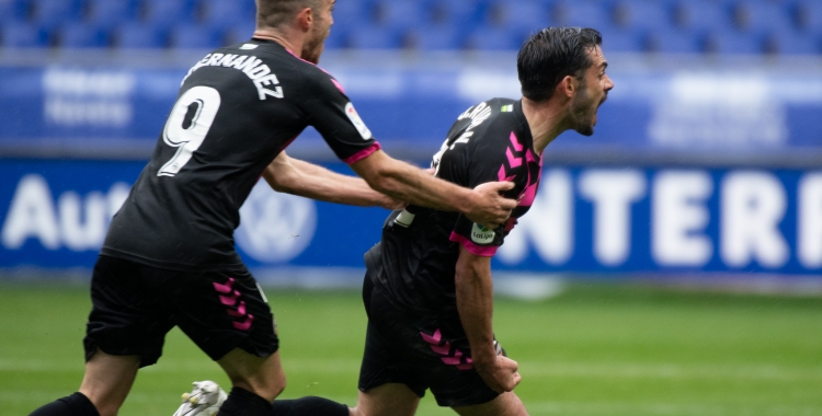 Óscar Rubio, celebrant el seu gol al Tartiere | Roger Benet