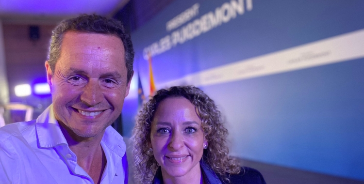 Lluís Matas i Katia Botta, regidors de Junts, a Elna a la presentació del projecte de Puigdemont | Cedida