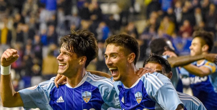 Ton Ripoll i Sergio Montero celebrant un gol al Camp d'Esports | Lleida Esportiu