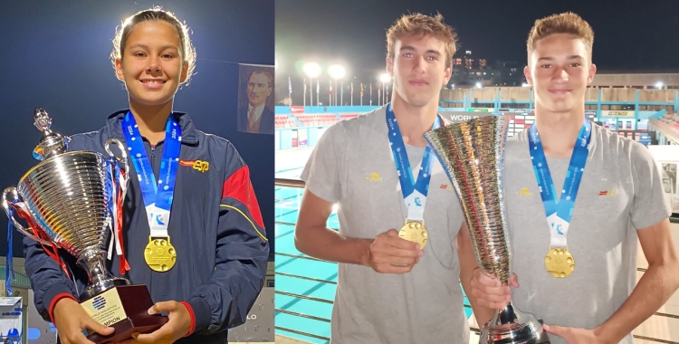 Jurado, Romeva i Carrió, amb els trofeus de campions | @cnswaterpolo