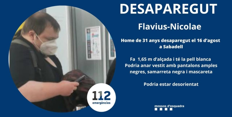 Imatge del desaparegut difosa pels Mossos d'esquadra