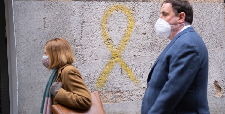 Carme Forcadell i Oriol Junqueras en un acte a Sabadell