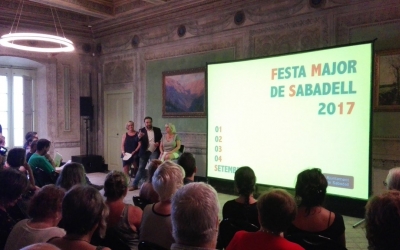 Marisol Martínez, Juli Fernàndez i Montserrat Chacón durant la presentació de la Festa Major 2017. Foto: Sabadell Cultura