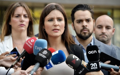 Lorena Roldán durant la roda de premsa als Jutjats de Sabadell | Roger Benet