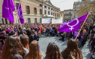 Una mobilització feminista a plaça Sant Roc/ Arxiu