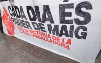 Una pancarta d'un 1 de Maig anterior a la pandèmia/ Arxiu Ràdio Sabadell