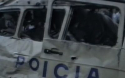 Imatge del furgó policial després de l'atemptat | Cedida