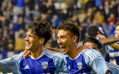 Ton Ripoll i Sergio Montero celebrant un gol al Camp d'Esports | Lleida Esportiu
