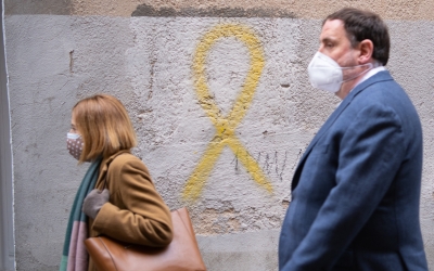 Carme Forcadell i Oriol Junqueras en un acte a Sabadell