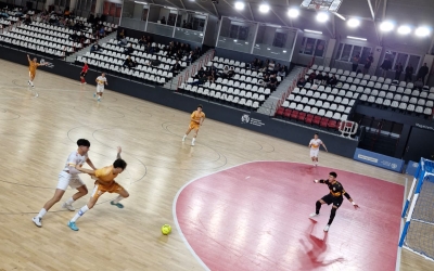 Moment de partit, de la darrera jornada, dels nedadors a la pista colomenca