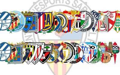 Escuts dels possibles rivals del Sabadell segons la distribució de grups proposada per la RFEF