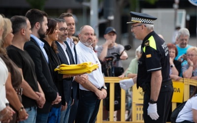 Els portaveus municipals i l'alcaldessa Marta Farrés, durant l'acte de la Diada | Roger Benet