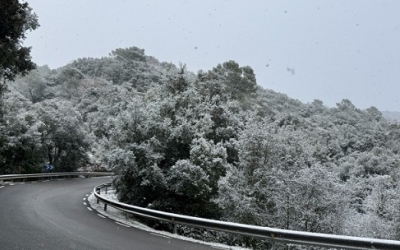 Nevada a la carretera d'accés al Parc de Sant Llorenç del Munt i l'Obac | Gemma Sánchez (ACN) 