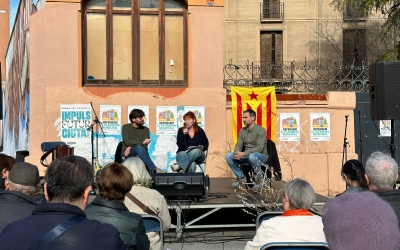 D'esquerra a dreta, Guillem Fuster, Sandra Alcaide i Oriol Rifer en l'acte de la Crida per Sabadell | Pere Gallifa (RàdioSabadell)