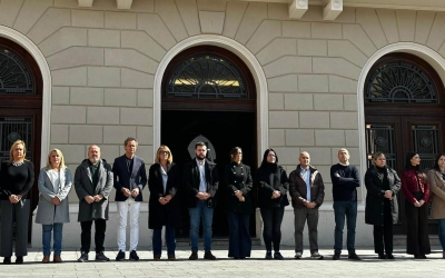 Els representants polítics durant el minut de silenci | Helena Molist (RàdioSabadell)