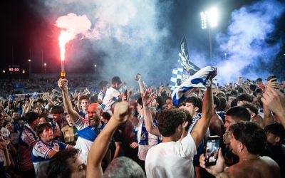 Celebració arlequinada al final del partit | Roger Benet