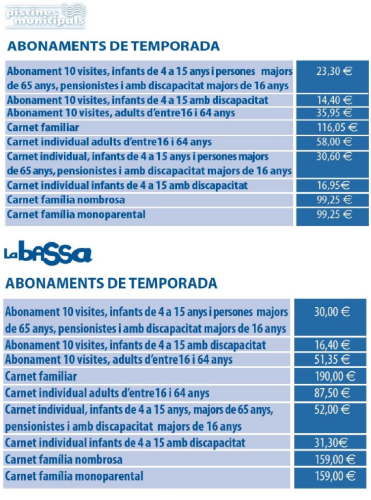 abonaments piscines