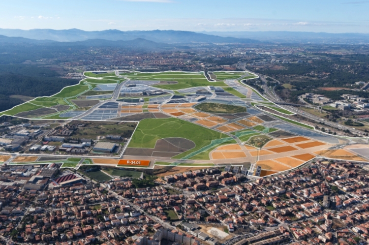 Vista aèria del Parc de l’Alba, amb la parcel·la indicada en taronja