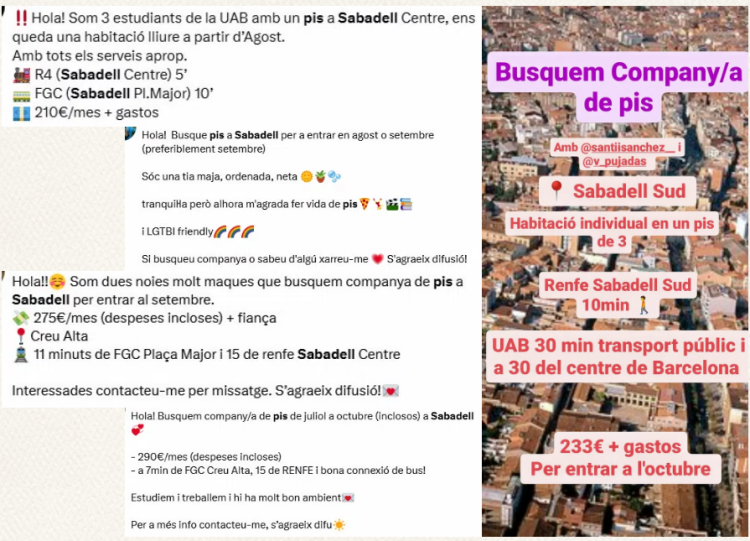 Recull d'anuncis de pisos compartits a les xarxes socials