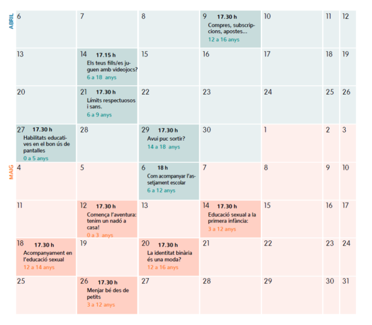 El calendari d'activitats de 'La Primavera de les Famílies'