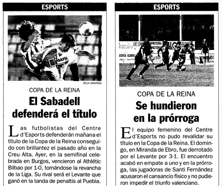 Retall de la portada del Diari de Sabadell de la prèvia i del post de la final de Copa
