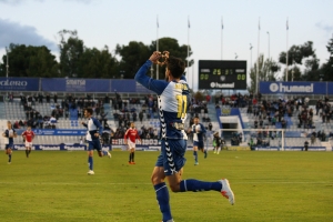 Néstor Querol celebrant el seu gol ahir contra el Nàstic | Sandra Dihör