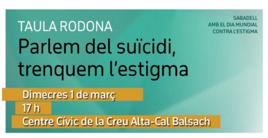 Imatge de la taula rodona que es farà demà a la tarda, a partir de les 5, al centre cívic de Cal Balsach sota el títol ‘Parlem del suïcidi, trenquem l’estigma’. Estarà moderada per la periodista d’aquesta emissora Raquel García. 